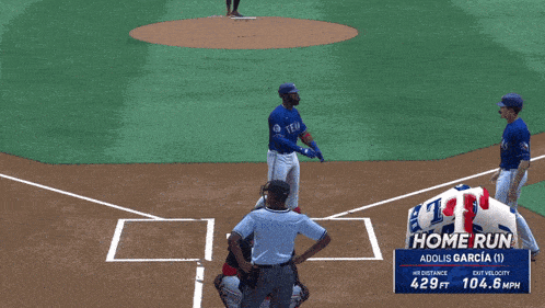a baseball game is being played and the home run is being scored by adolis garcia