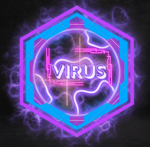 a neon sign that says virus in a purple and blue circle