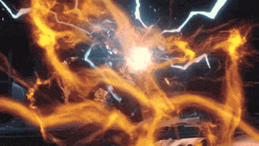 a lightning bolt is coming out of a fireball