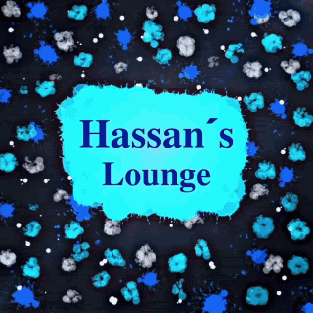 a blue sign that says hassan 's lounge on a dark background