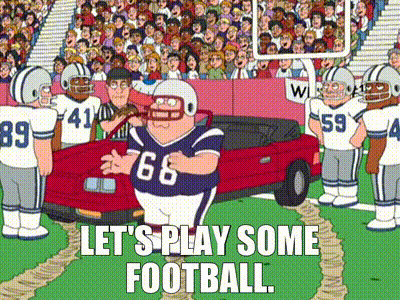 a cartoon of football players with the words let 's play some football on the bottom