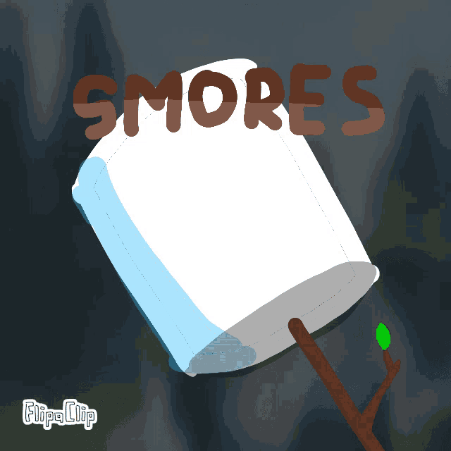 a cartoon drawing of a marshmallow with the word smores written on it