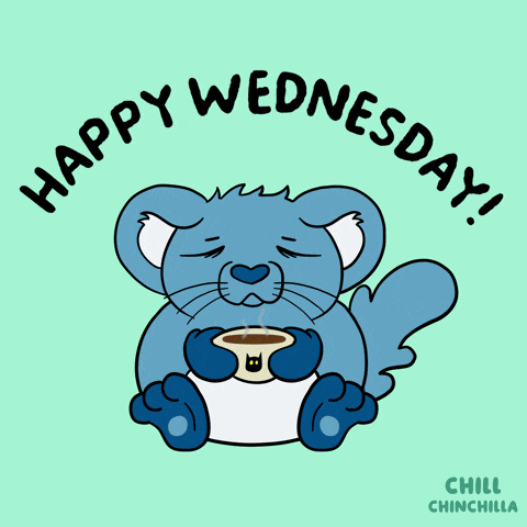 a happy wednesday greeting card with a blue animal covering its eyes