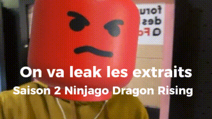 a red lego head with an angry face and the words on va leak les extraits