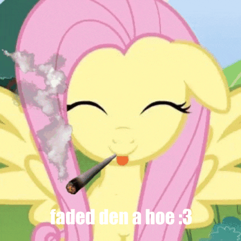 a cartoon pony is holding a knife and says faded den a hoe