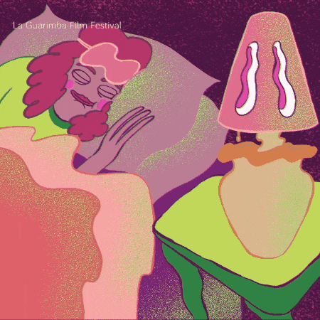 a poster for the la guarimba film festival shows a woman sleeping in a bed next to a lamp