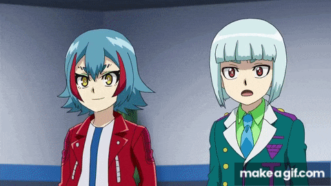 two anime characters are standing next to each other in a room . one of the characters has blue hair and the other has white hair .
