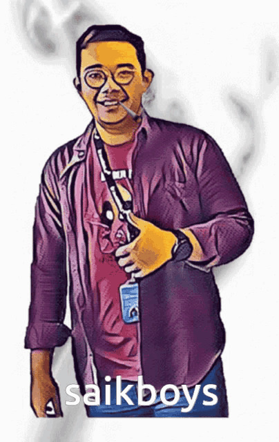 a cartoon drawing of a man with the word saikboys written on the bottom