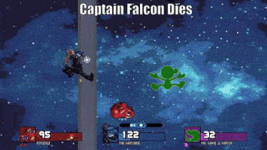 captain falcon dies in a video game with a green frog