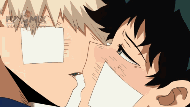a drawing of two anime characters kissing with the words fuzzymix written on the bottom