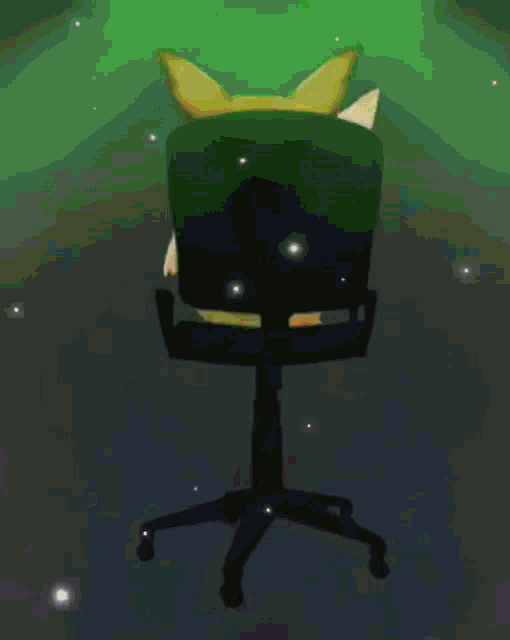 a dog is sitting in a chair with a yellow light behind it