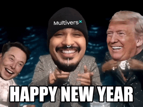 a man wearing a hat that says multivers is surrounded by two other men