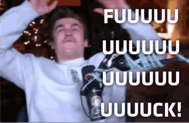 a man with his arms in the air with the words fuuuuuuu uuuuuuu uuuuuuu uuuuuuuck