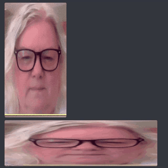 a picture of a woman wearing glasses is displayed on a screen