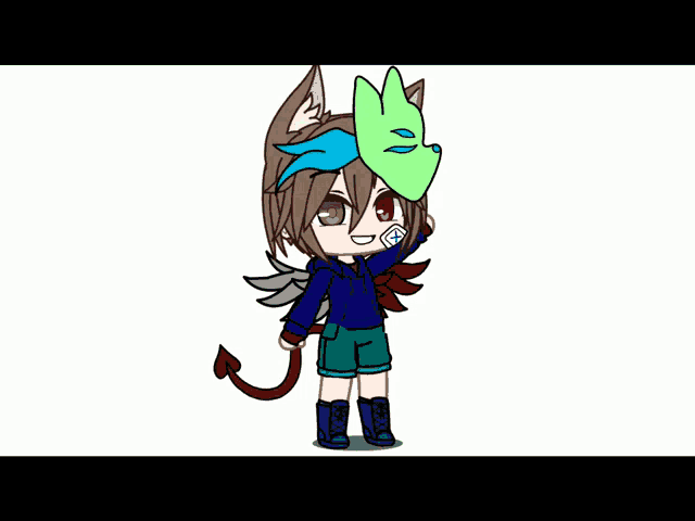 a person with a mask on their head and a devil tail