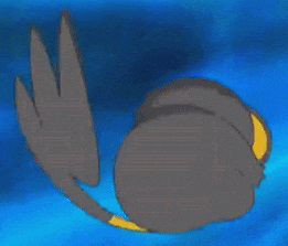 a cartoon character is laying on its back on a blue background .