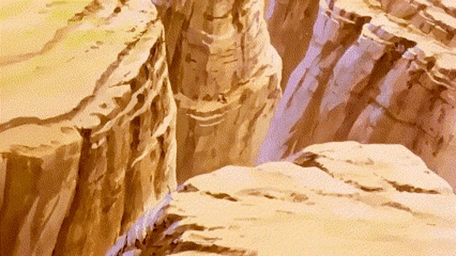 a painting of a canyon with a lot of rocks