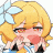 a cartoon girl with yellow hair and a blue bow on her head is covering her mouth with her hands .