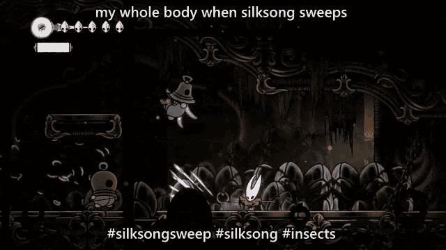 a screen shot of a video game with the words my whole body when silksong sweeps