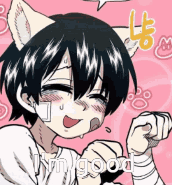 a cartoon of a girl with cat ears and the words i 'm good