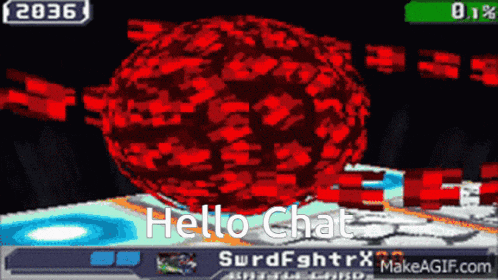 a screenshot of a video game with the words hello chat on it