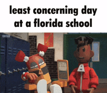 a picture of two cartoon characters with the words least concerning day at a florida school below them