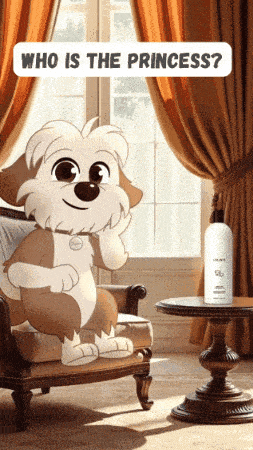 a cartoon dog sitting in a chair with the words who is the princess