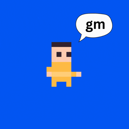 a cartoon character with a speech bubble that says gm