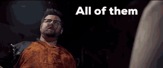 a man with blood on his face and the words all of them on the bottom