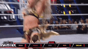 a wrestling match between giulia and zaria with 2:50 left