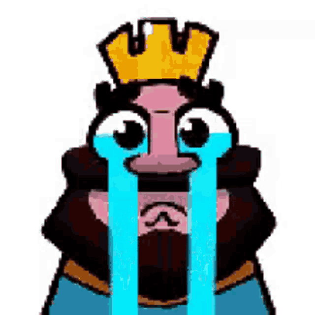a cartoon of a king with a crown crying with his eyes closed .