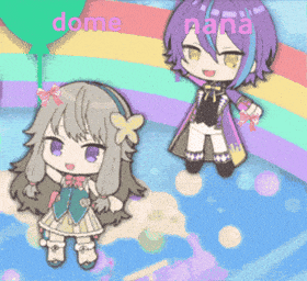 a boy and a girl are standing next to each other with a balloon in the background that says dome