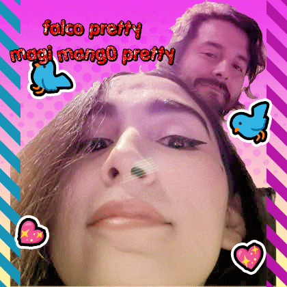 a picture of a man and a woman with fake pretty magi mango pretty written on the bottom