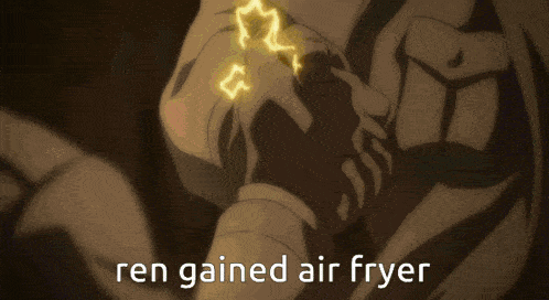 ren gained air fryer is written in white letters on a black background