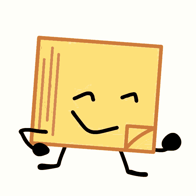 a cartoon drawing of a sticky note with a face and arms and legs