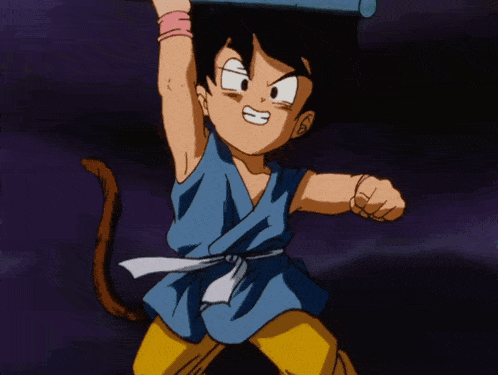 a cartoon character with a tail is holding a sword