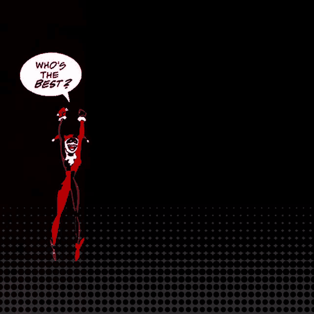 a cartoon of harley quinn saying gimme an h