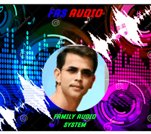 a picture of a man with the words fas audio family audio system below him
