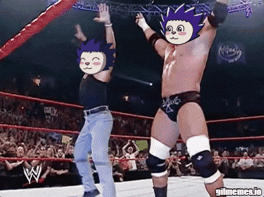 two wrestlers in a wrestling ring with a gif meme.io watermark on the bottom