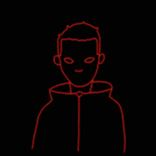 a drawing of a man with red eyes and flames around his head