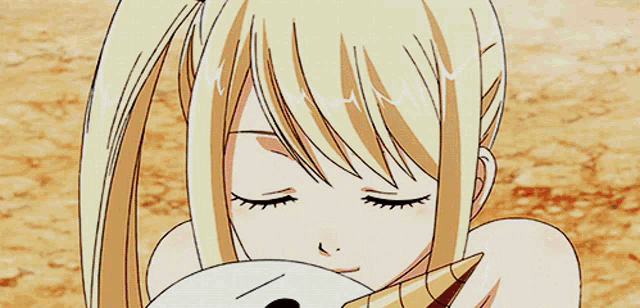 a girl with blonde hair is holding a sword in her hands
