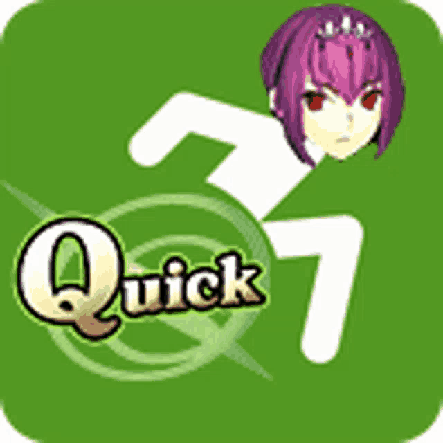 a green icon with a purple haired anime girl and the words quick 7 .