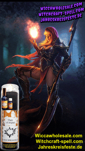 an advertisement for wiccawholesale.com shows a woman holding a torch