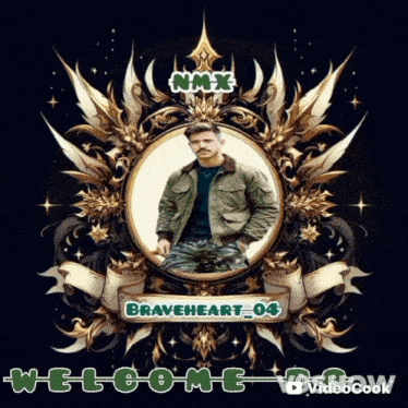 a picture of a man in a green jacket with the words welcome braveheart 04