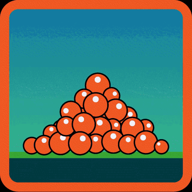 a bunch of balls are stacked on top of each other on a blue background