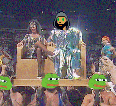 a pixelated image of a man sitting on a throne with a woman sitting next to him