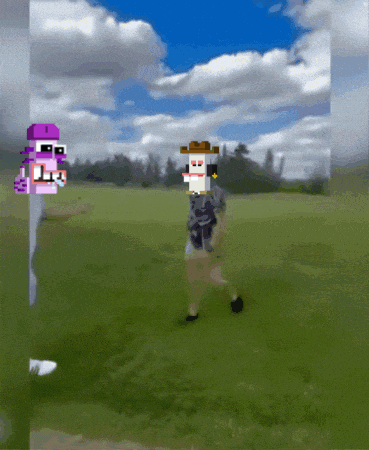 a pixel art of a person in a field