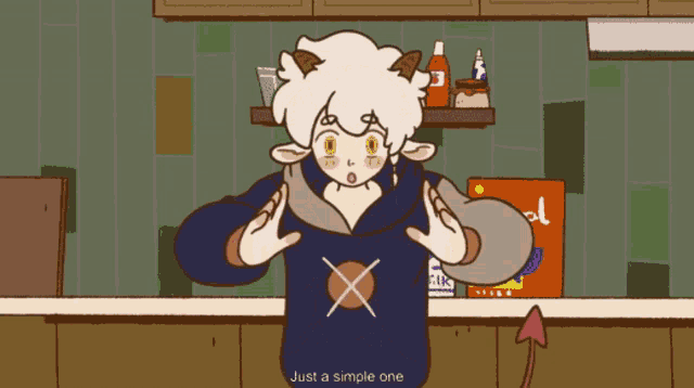 a cartoon drawing of a sheep with horns and an x on his sweatshirt
