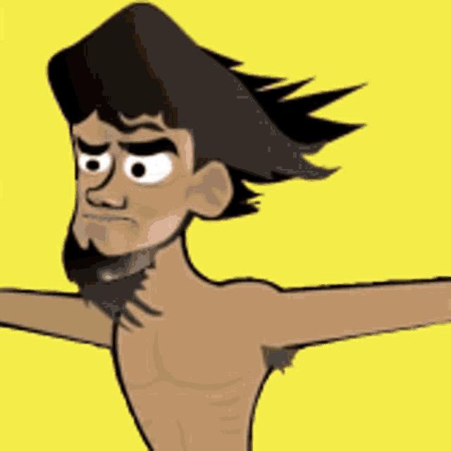 a cartoon of a shirtless man with the words " haha haha " on his back