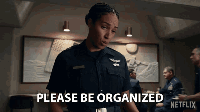a woman in a military uniform is asking to be organized